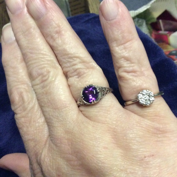 ART DECO STYLE STERLING SILVER AMETHYST RING SZ 9 - Picture 8 of 8